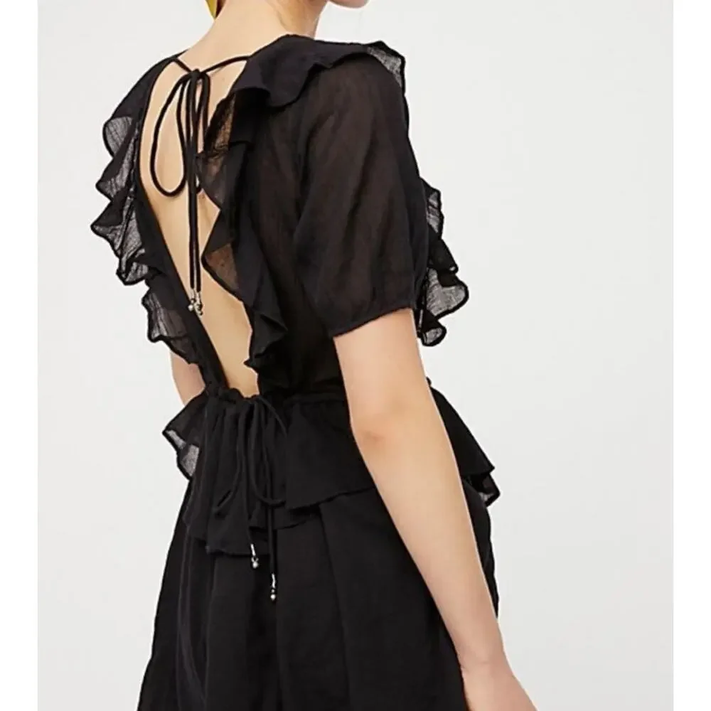 Free people In the Mood for Love ruffle backless black dress Size Sm Whimsigoth